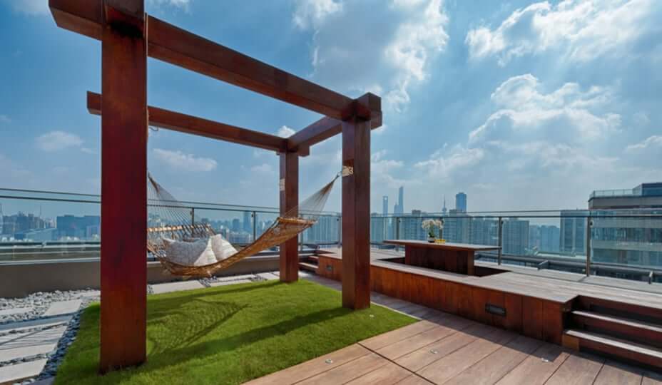 rooftop deck with pergola and hammock