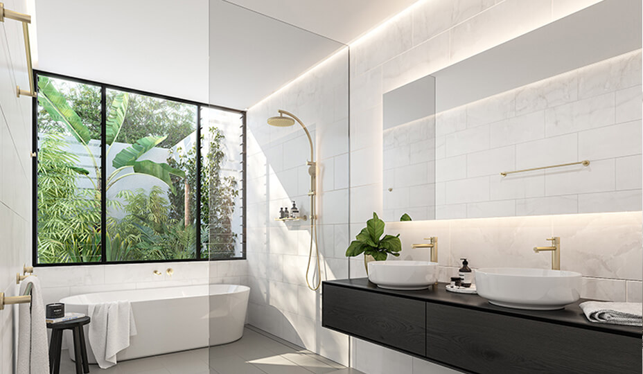 salle de bain avec éclairage architectural