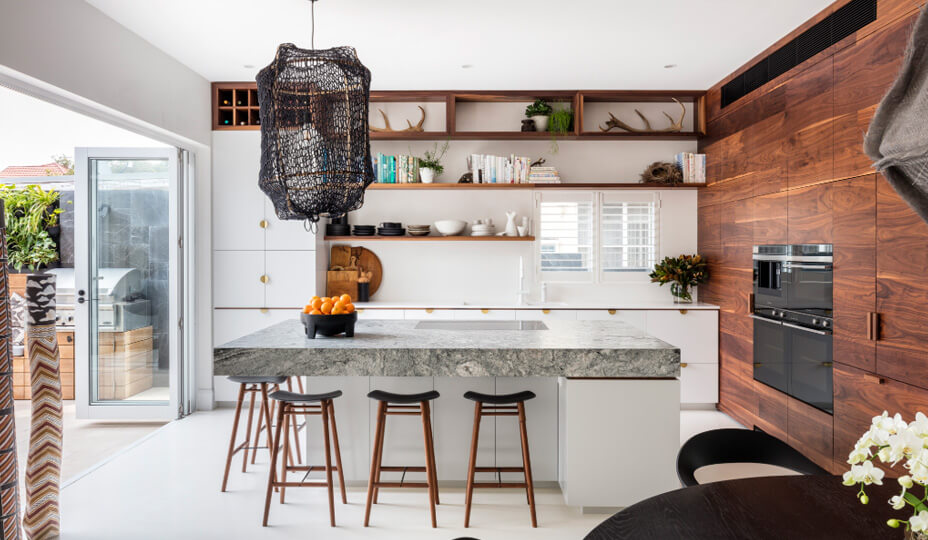 kitchen inspired by the outdoors with rough-cut materials