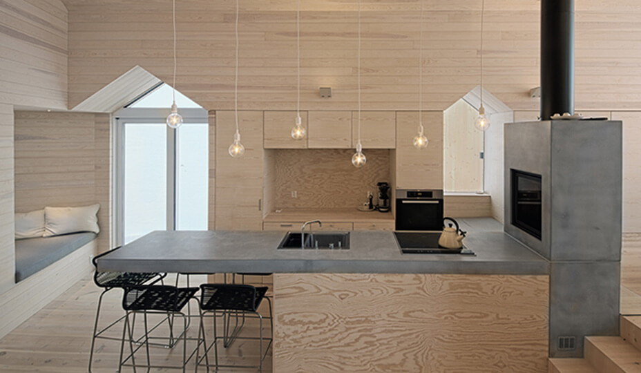 plywood paneled kitchen