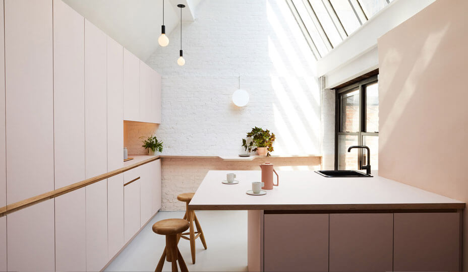soft pink modern kitchen