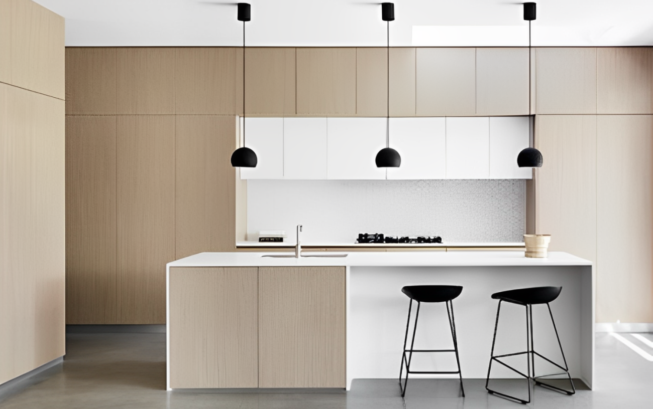 modern kitchen with neutral colours and kitchen island