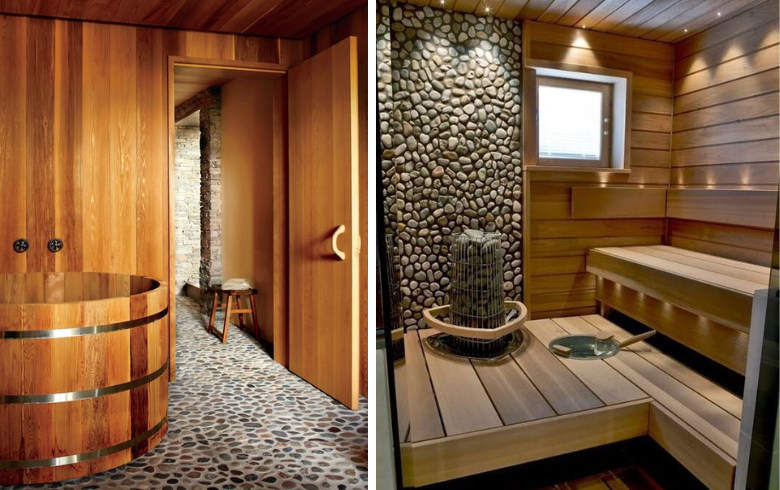 sauna room in basement