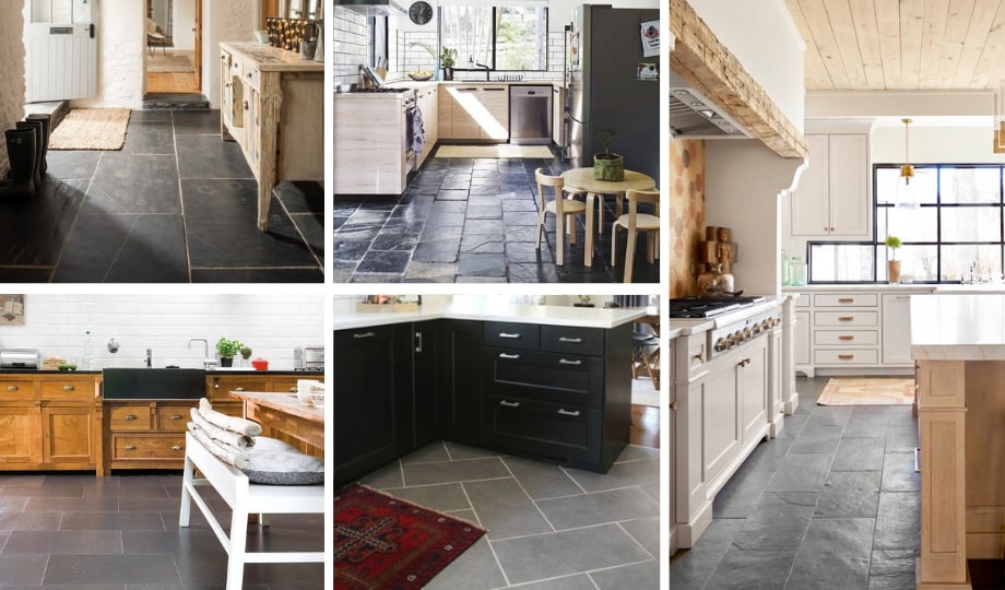 Dark granite floors in a kitchen