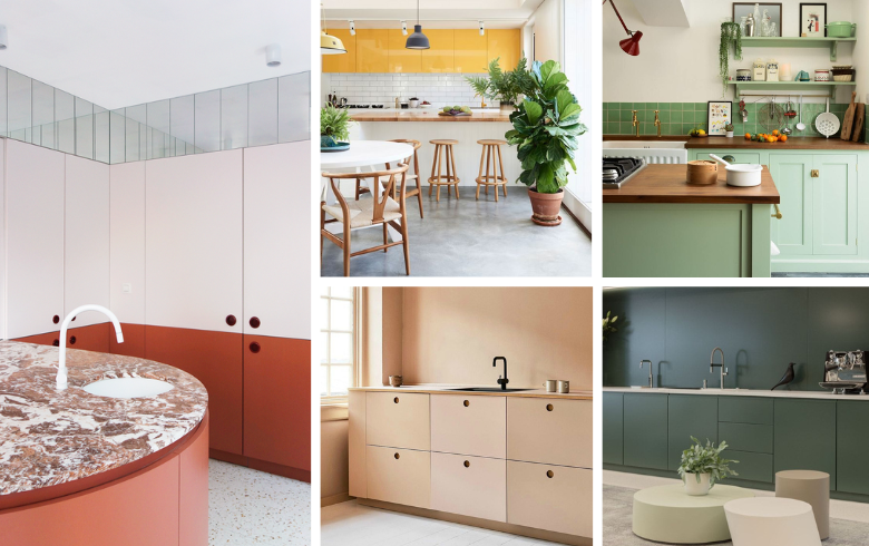 armoires couleurs vibrantes dans cuisines minimalistes