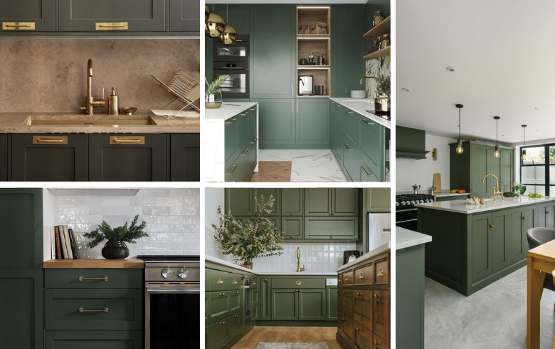armoires de cuisine vertes dans les cuisines de style ferme