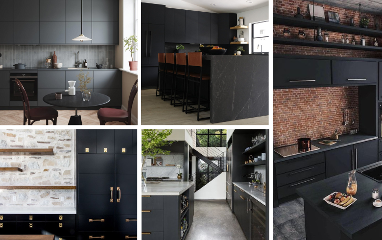 industrial kitchens with black matte cabinets