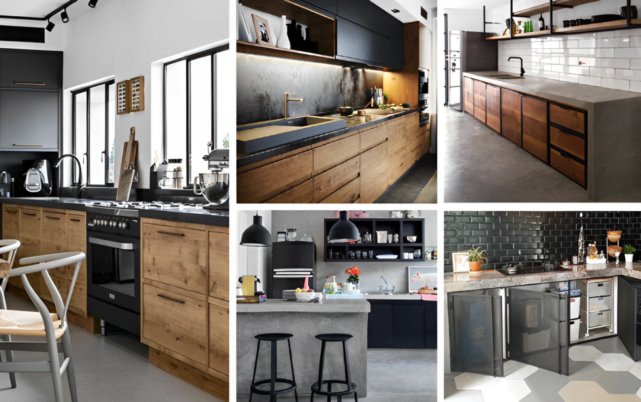 industrial style kitchens with raw materials and textures