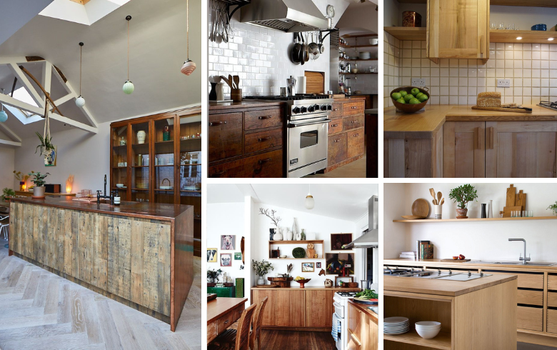 kitchens with recycled wood cabinets