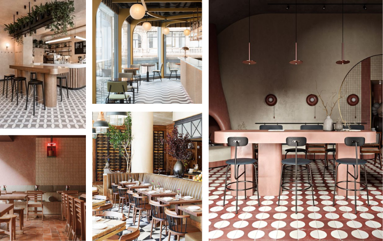 restaurant with cement tiles and tables