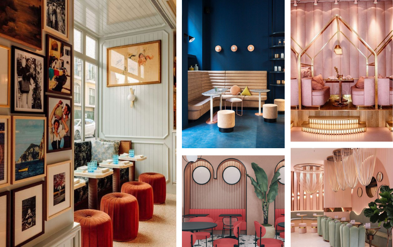 restaurants with colourful walls and seats