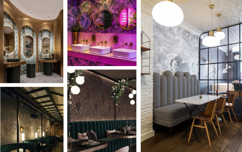 Restaurant avec design de papier peint de style art moderne sur les murs