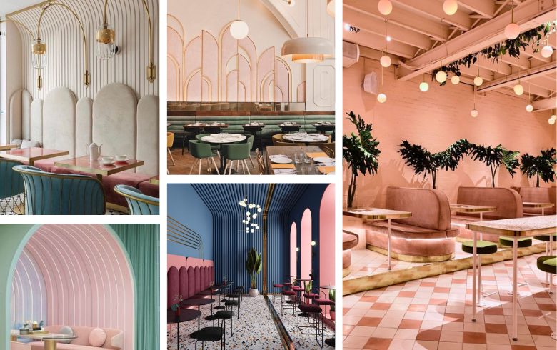 pastel-coloured walls and chairs in trendy restaurants