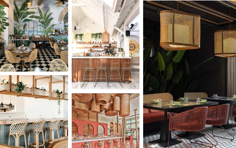 bright restaurants with rattan furniture