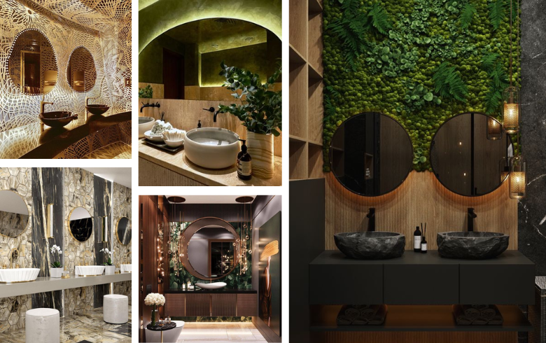 luxueuses salles de bain de restaurants avec éléments décoratifs