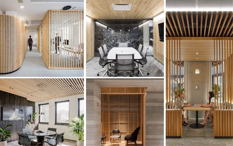 bureaux commerciaux modernes au design en bois naturel