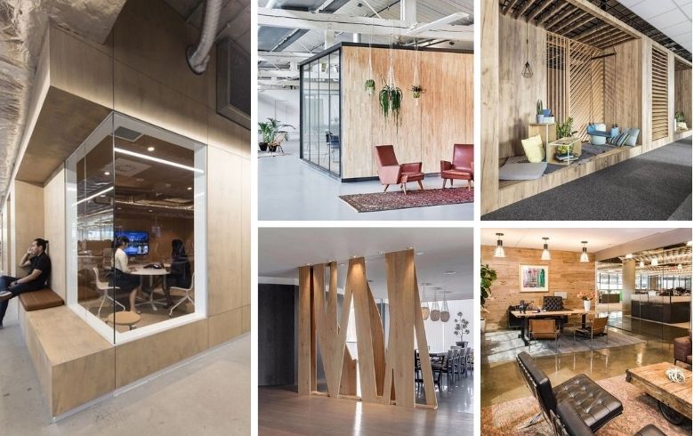 commercial office design with wood accents