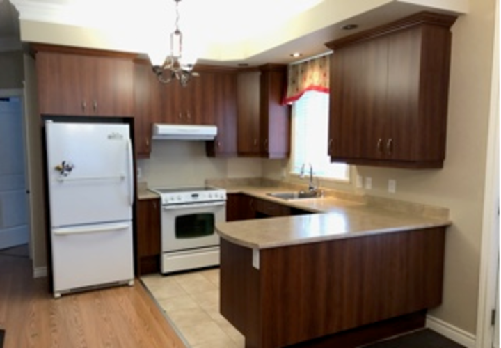 kitchen with dark cabinets and L shaped counter