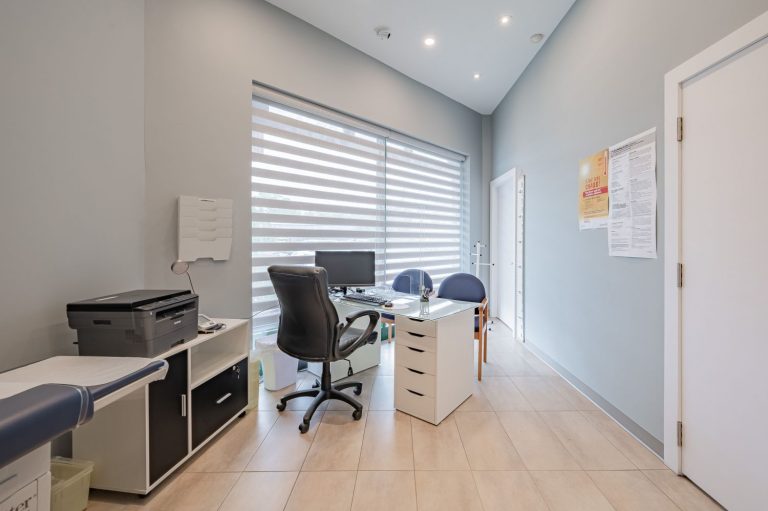 commercial renovation of private office with grey walls