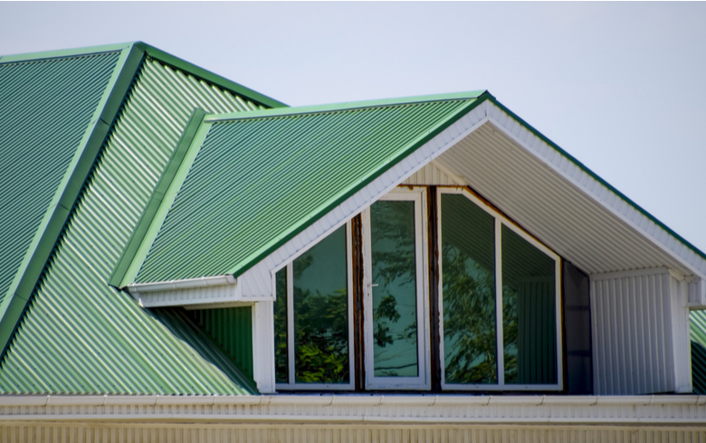 steel metal roof with green trim