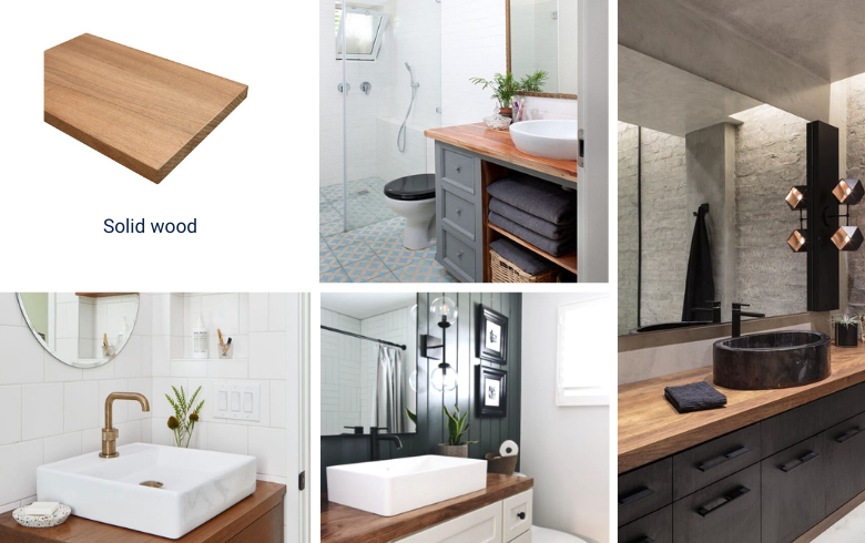 two-tone bathroom vanity with solid wood countertop