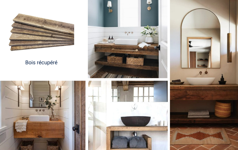 vanités de salles de bains avec comptoir en bois récupéré