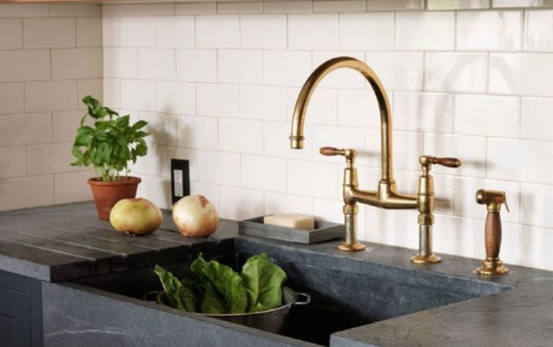 decorative gold faucet sink in modern kitchen