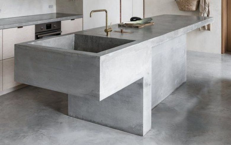 marble full function kitchen island in glazed ciment