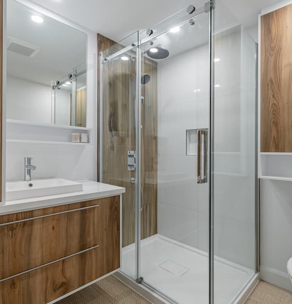 cozy bathroom renovation with walk-in shower