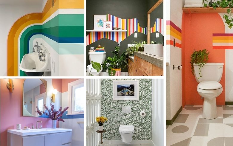 Salle de bain audacieuse avec décoration murale colorée