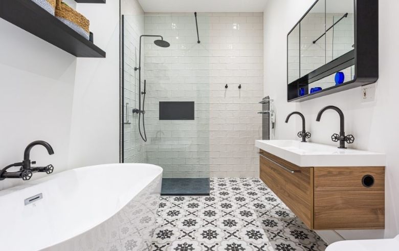 basement bathroom with modern moroccan tiles