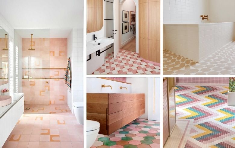 beautiful bathroom flooring with pink and peach colours