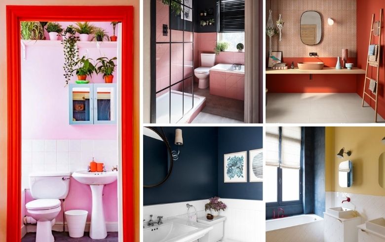 bold bathroom decor with pops of colours