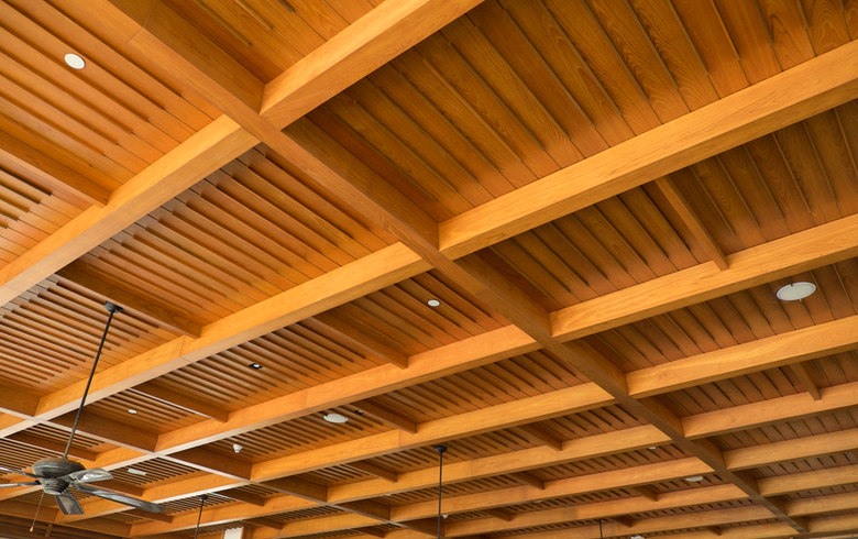 ceiling slat with wooden beams