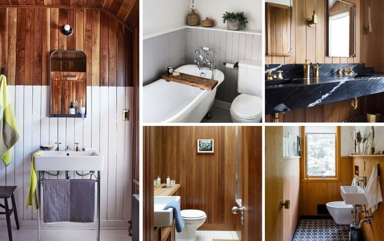 salles de bains avec des canaux de bois pour un look rustique