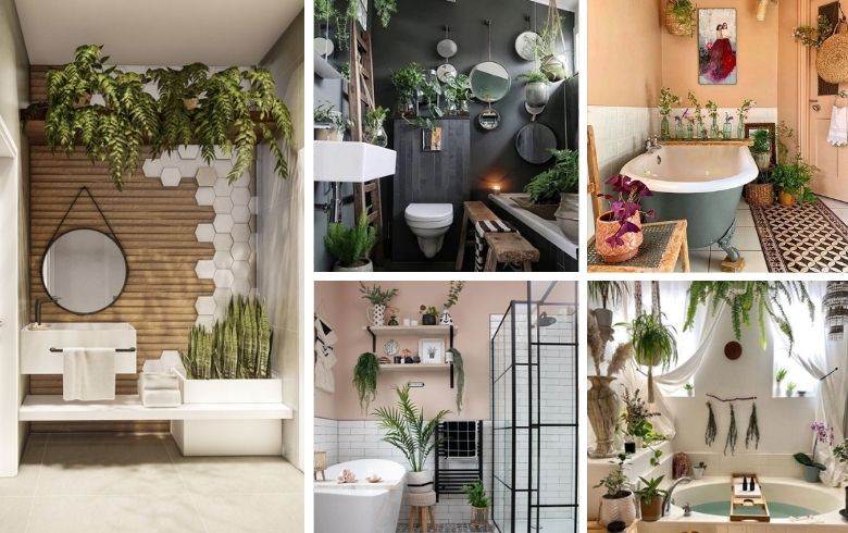 unique bathroom designs with natural decor and plants