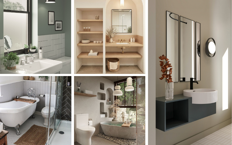 bathrooms decorated in muted tones and colours