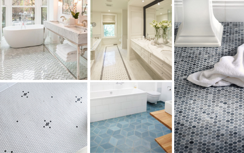 carreaux de sol chauffants à motifs pour salles de bains de luxe