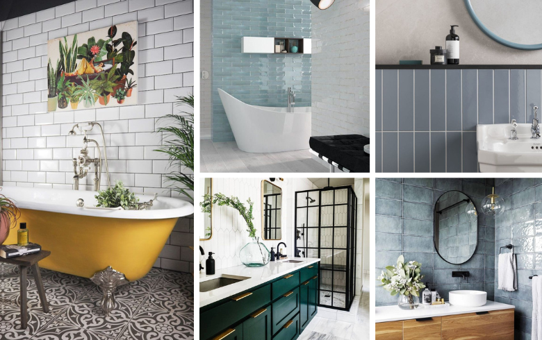 couleur d'accent jaune bleu et vert décor dans les salles de bains de luxe