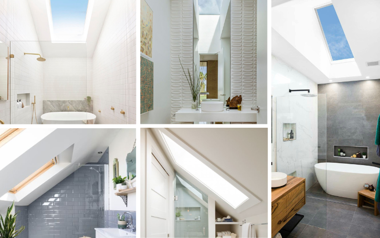 double and single skylights in luxury bathrooms
