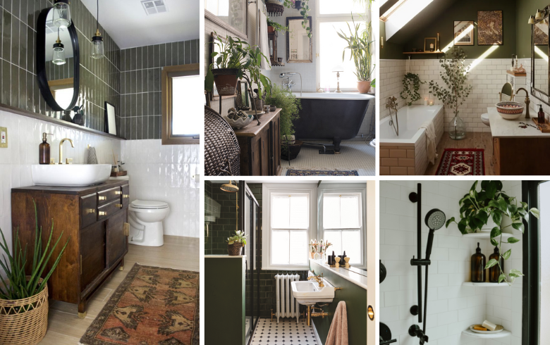 green walls and accessories for nature inspired bathrooms