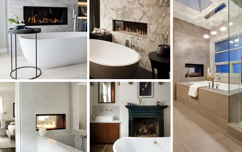 cozy fireplace in luxurious bathrooms
