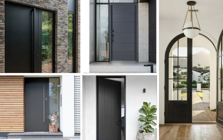 Black and grey aluminum front door ideas