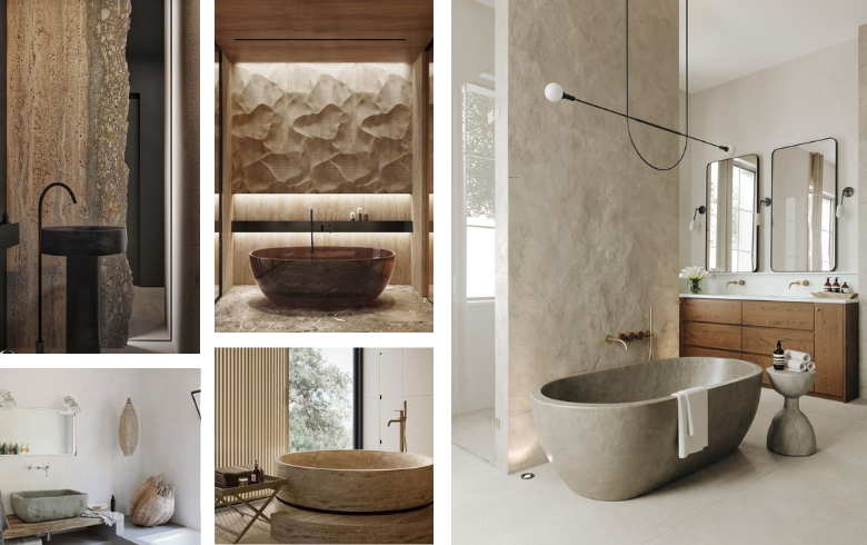 Salles de bain aux allures de spa avec pierre beige