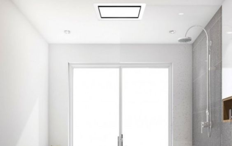 Square bathroom ceiling fan with integrated light