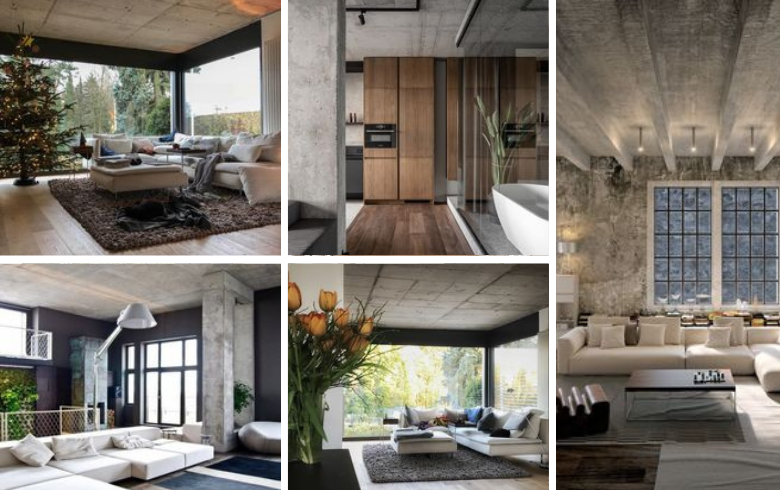 Industrial cement board ceilings in living rooms