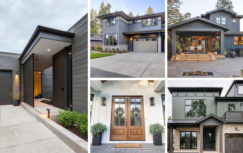 Renovated dark home exteriors with contrasting sidings