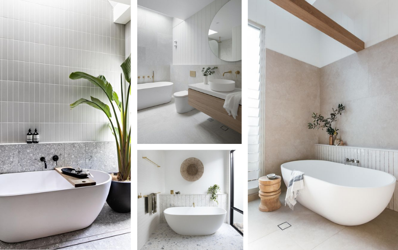 Salles de bain modernes avec demi-mur en céramique