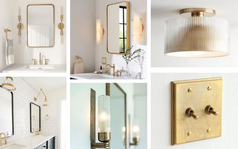Luminaires de vanité, plafonniers et interrupteurs vintage dans salles de bain