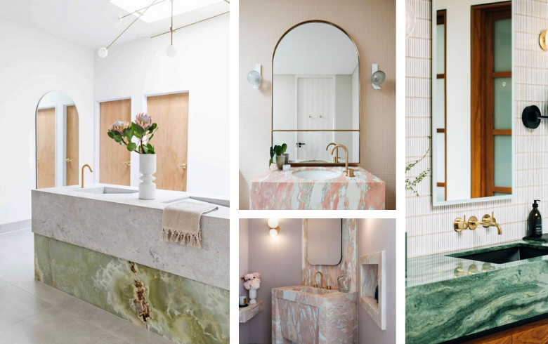 Salles de bain tendances avec vanités en marbre